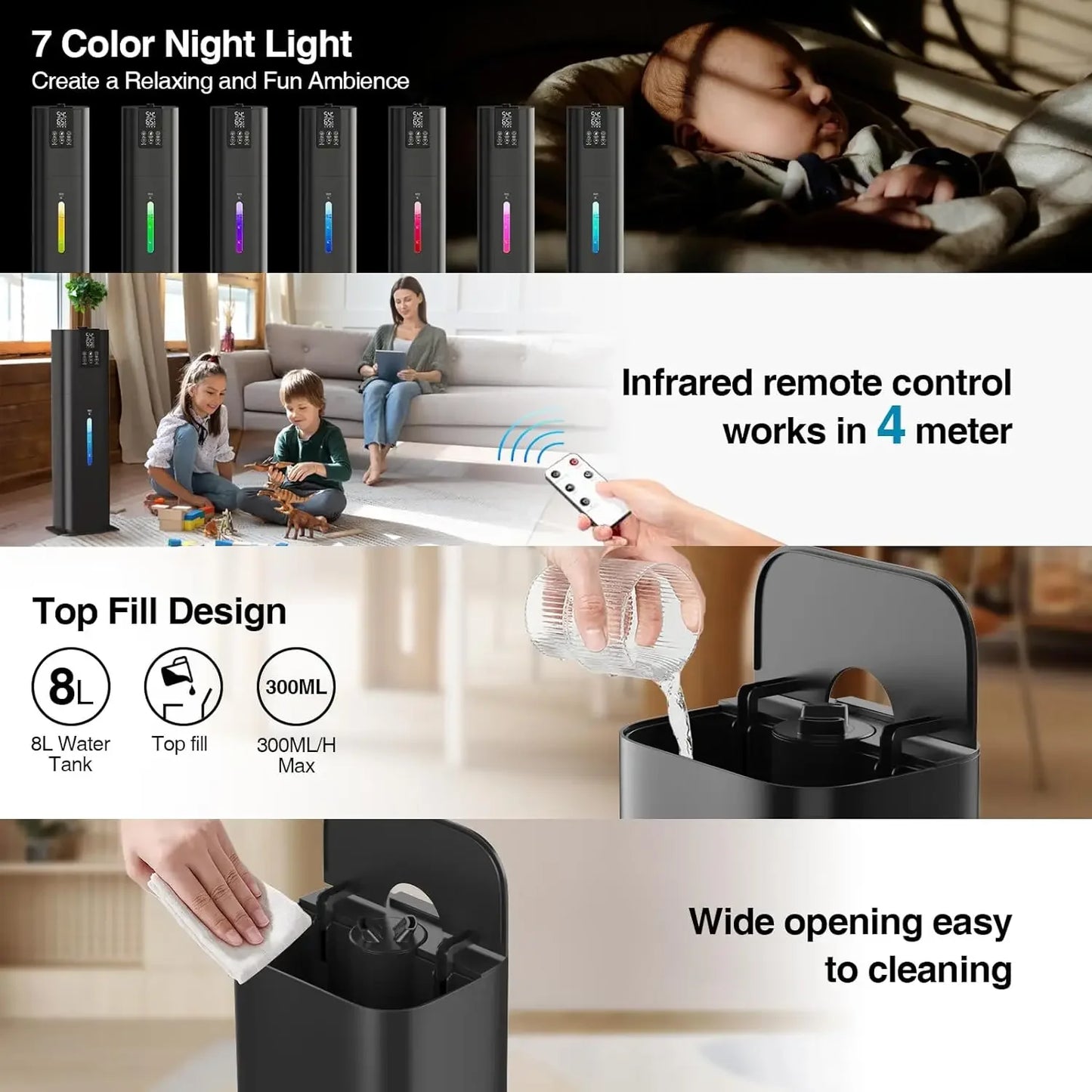 8L Ultrasonic Humidifier - Smart Cold Mist for Home